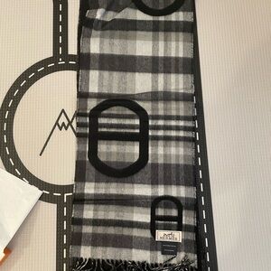 Hermès Black and Gray Plaid Scarf